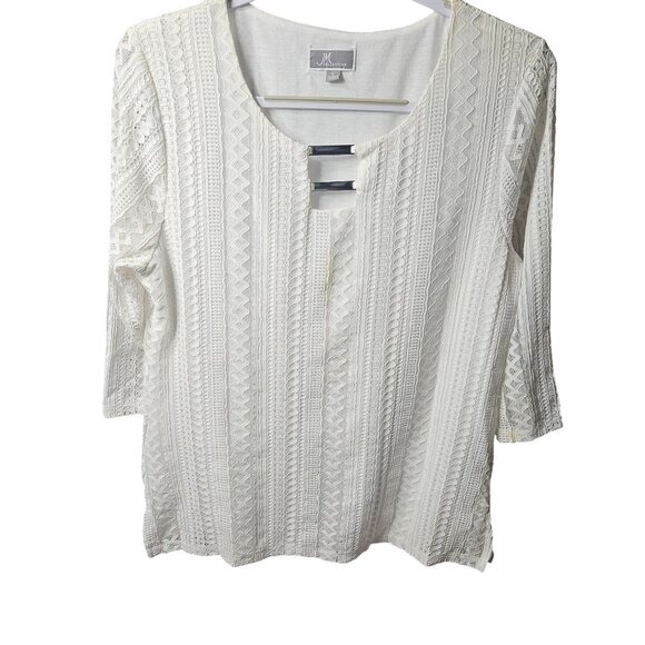 JM Collection Womens Ivory Textured 3/4 Sleeve Top With Metal Accents - Picture 1 of 3